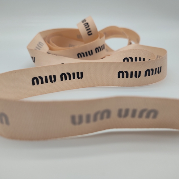 Authentic MIU MIU 2 (Two) Yds Continuous Logo Ribbon 4/5" Nude Blush Wide - Picture 3 of 4